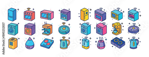Colorful collection of smart home appliances