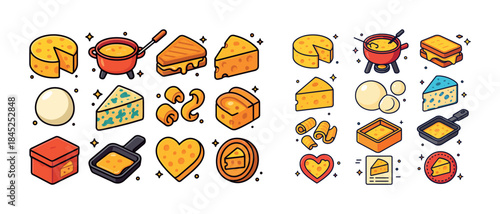 Variety of cheese illustrations in bright colors