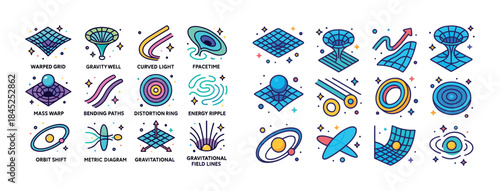 Colorful abstract diagrams of space-time concepts and gravitatio