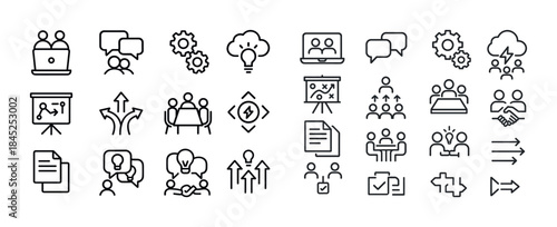 Teamwork and collaboration icons: communication, brainstorming,