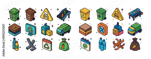 Isometric recycling and waste management icons