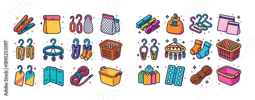 Colorful assortment of laundry supplies and organization tools