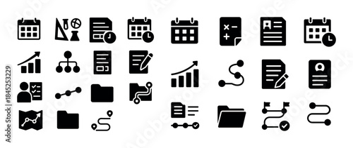 Collection of business and office icons for planning and data an