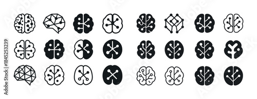 Collection of diverse abstract brain icons in various design sty