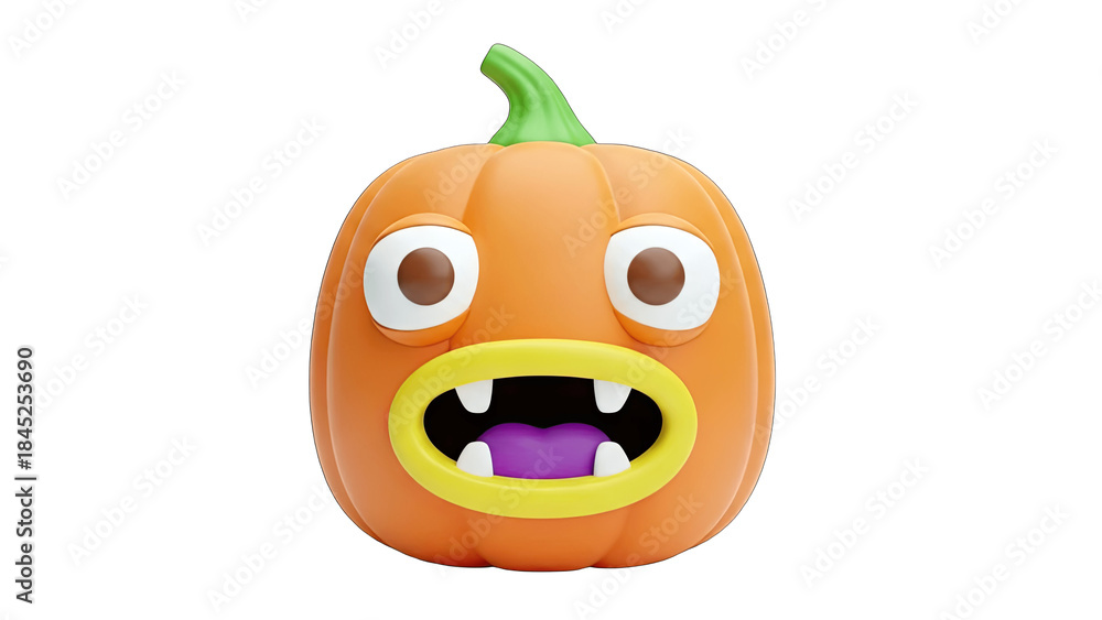 Fototapeta premium Cartoon Pumpkin with Open Mouth on White Background