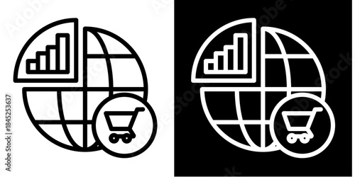 Global Market Icon Set White Style Collection