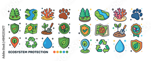 Ecosystem protection icons: environment, conservation, recycle,