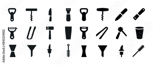Assorted black silhouette kitchen utensils and tools collection