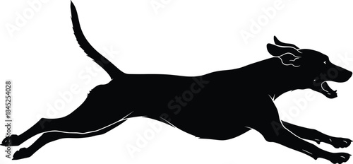 Leaping dog silhouette vector, dynamic motion, pet jump, canine action, black icon, animal pose, energetic movement, dog agility