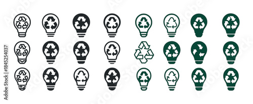 Recycling symbols in light bulbs - eco-friendly ideas and sustai