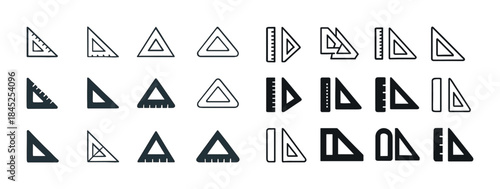 Set of triangular ruler icons in various styles and designs