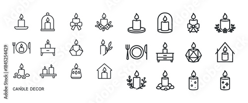Candle decor icons set: minimalist candle designs for home and e