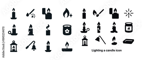 Collection of candle and flame icons in various styles