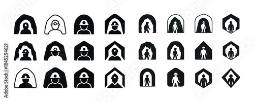 Collection of miner and tunnel icons in various styles
