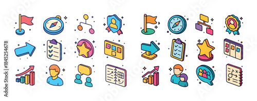 Colorful business icons for project management and communication