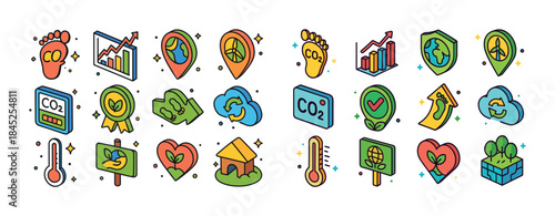 Sustainability and environmental icons collection: footprints, e