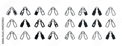 Repeating pattern of clinking beer bottles icons in monochrome d