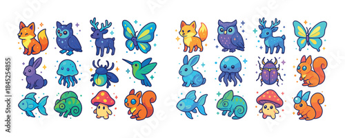 Colorful cartoon animals and insects collection in various cute