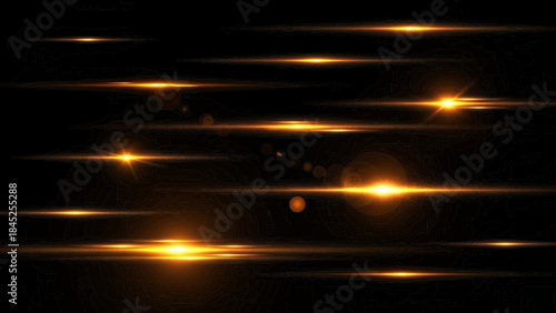 Abstract digital artwork featuring glowing horizontal light streaks and starbursts