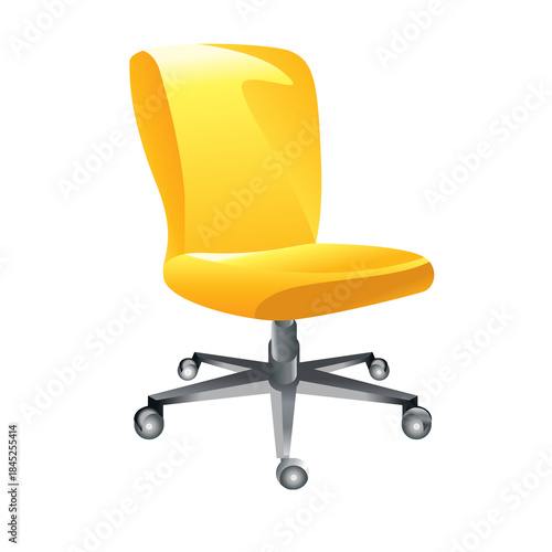 Bright yellow office chair on wheels, modern ergonomic seating, comfortable workspace furniture, professional home office equipment, dynamic design