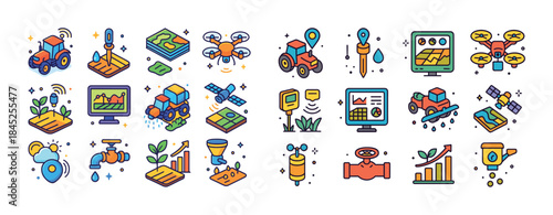 Smart farming technology icons: precision agriculture and modern