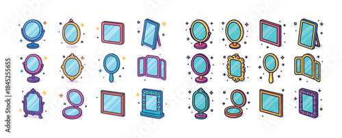 Colorful assorted mirrors collection with elegant frames and div
