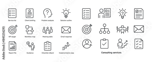 Consulting services and business process icons for efficient wor