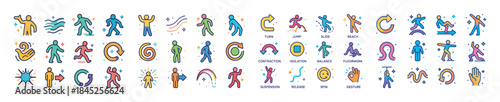 Colorful icons depicting various human activities and movements