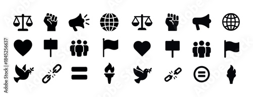 Collection of symbols representing justice, unity, communication