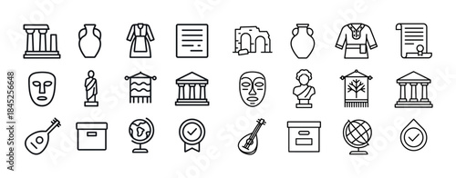 Ancient civilization icons: artifacts, monuments, cultural symbo