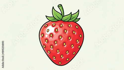 Close up illustration of a ripe red strawberry with green cap.