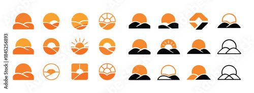 Sunset and sunrise icon collection in various geometric designs