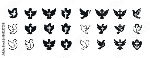 Collection of cross and dove christian symbols in various styles