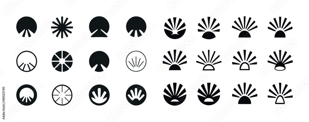Fototapeta premium Collection of stylized shell and fan icons in various designs