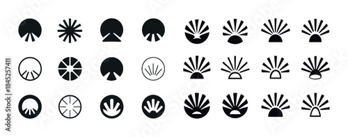 Collection of stylized shell and fan icons in various designs