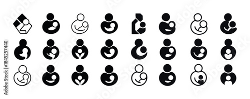 Creative pictograms of mother and child icons in various styles