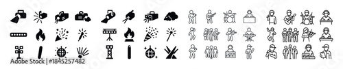 Minimalist icons set: music performance and camping activities
