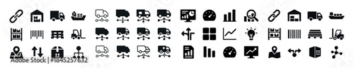 Logistics and supply chain icons set with various transport and