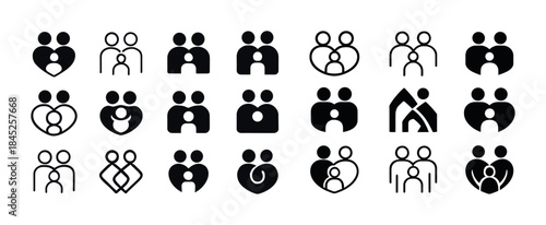 Set of family icon designs depicting various family structures a