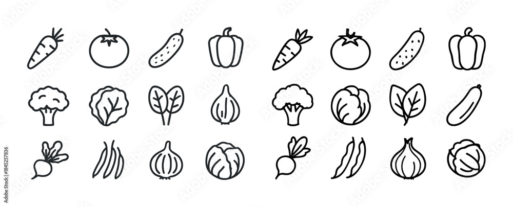 Fototapeta premium Simple line art vegetables including carrot tomato cucumber onio