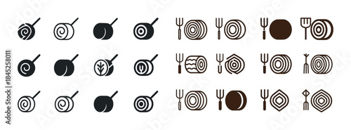 Minimalist food icons: forks, spoons, plates, and leaf symbols