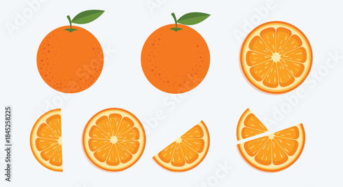 A versatile set of vector orange fruits including whole oranges halves slices and wedges perfect for food and drink illustrations.
