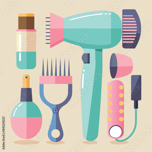 pink hair dryer. Realistic 3d art of hairdresser tools