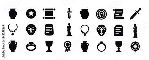Ancient artifacts and symbols icons collection