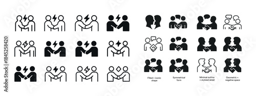 Diverse icon illustrations of people in various interaction styl