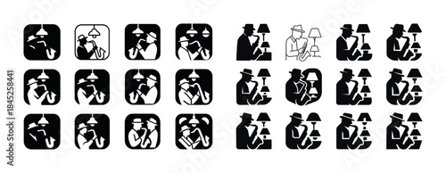 Jazz musician icons: silhouettes of male adults playing saxophon