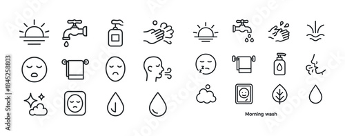 Minimalist morning hygiene icons collection for daily routine