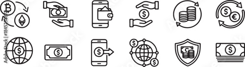 Money transfer icon  currency exchange, digital payments, crypto transfers, wallets, mobile banking
