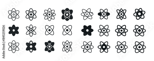 Set of atomic structure icons in various styles and designs