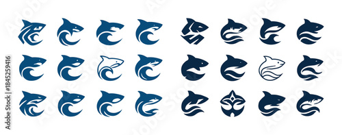 Creative shark logos collection with unique design variations